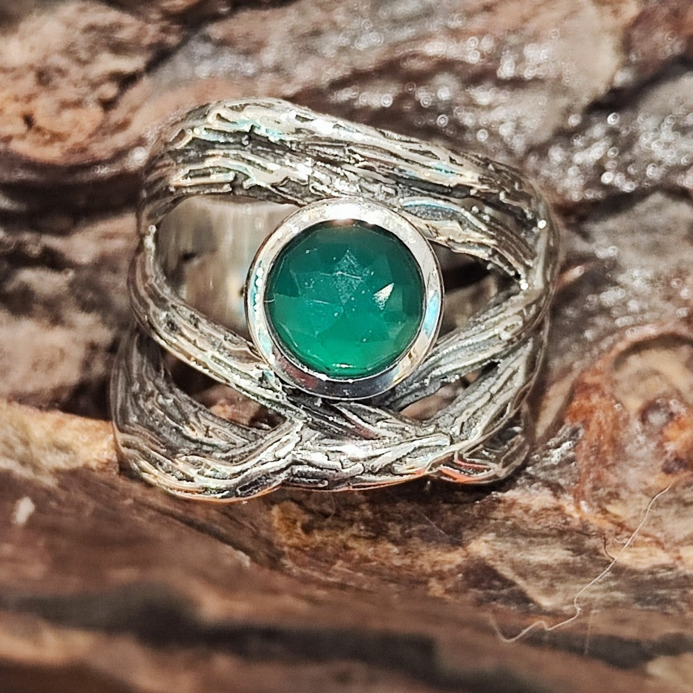 Anello realizzato in argento 925 artigianalmente Anello EDERA con agata verde