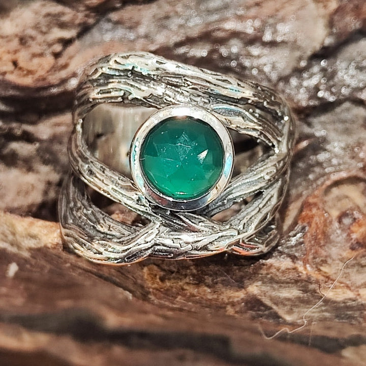 Anello realizzato in argento 925 artigianalmente Anello EDERA con agata verde