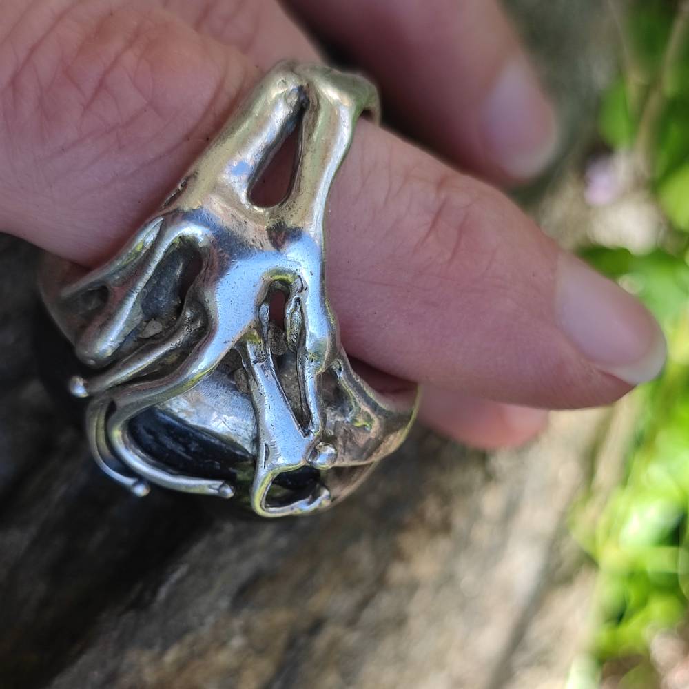 Anello artigianale Black Star in argento 925 - Pezzo unico
