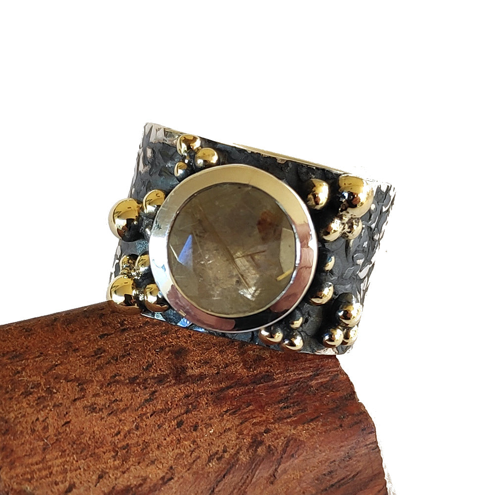 Anello fascia larga con pietra argento 925 - BATOR Quarzo rutilato