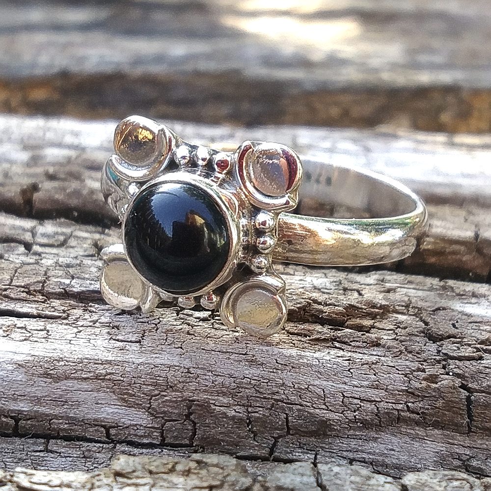 Anello con pietra onice nero in argento 925 - ADAH
