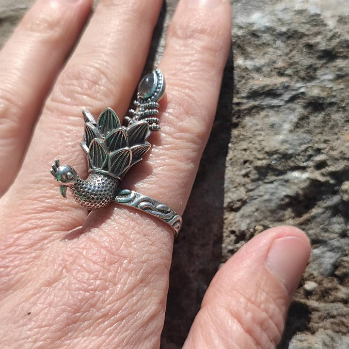Anello in argento 925 con pietra e pavone - JHANTALA