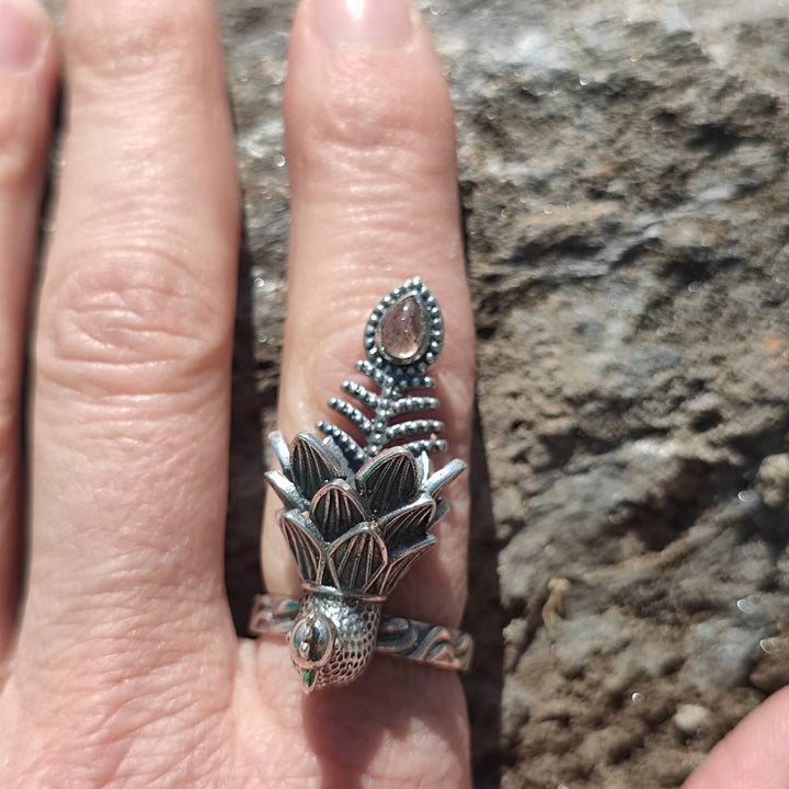 Anello in argento 925 con pietra e pavone - JHANTALA