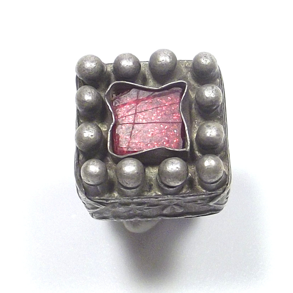 Anello Afghano quadrato antico argento - ETNICO - VINTAGE