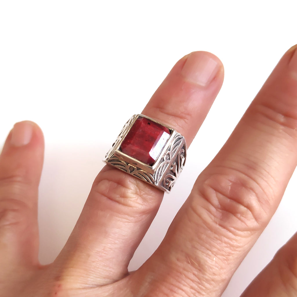 Anello da Mignolo in argento 925 con Anello SIGILLO Agata rubino | GIOIELLI IN ARGENTO