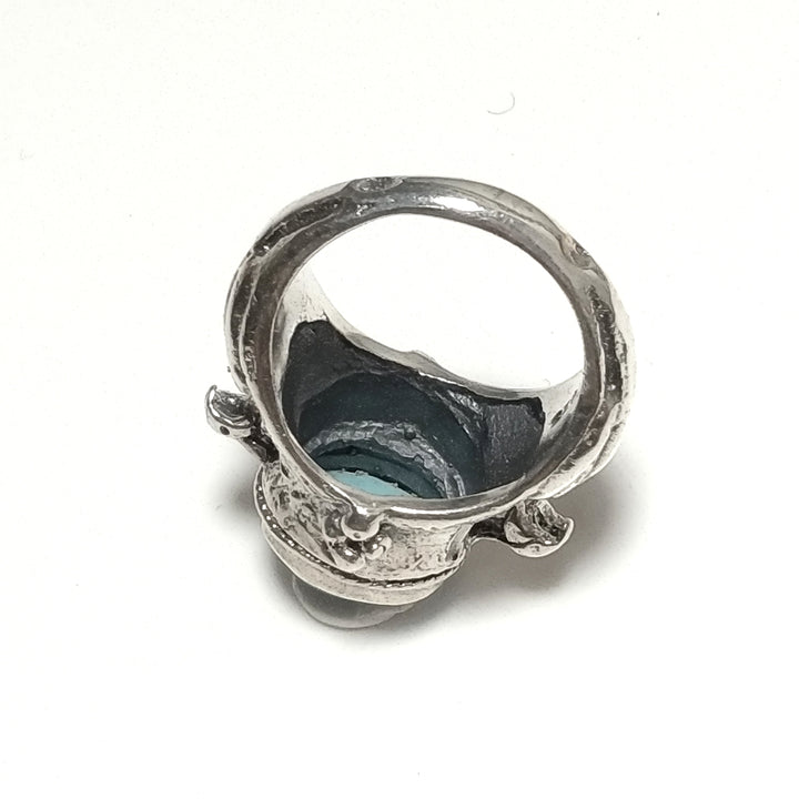 ETHNIC RING in 925 silver handcrafted RING Moonstone, Rose Quartz | PEACOCK