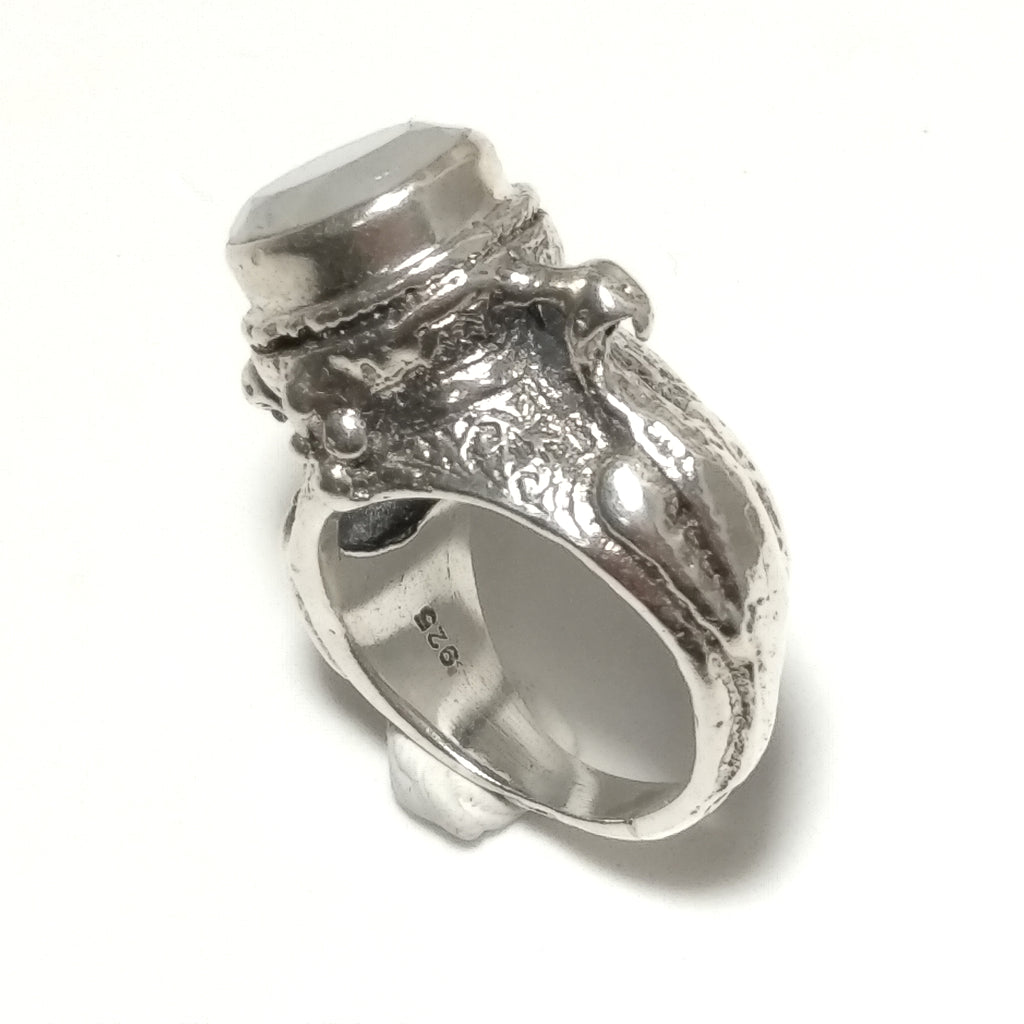 ANELLO ETNICO in argento 925 ANELLO artigianale Pietra di Luna , Quarzo rosa | PAVONE