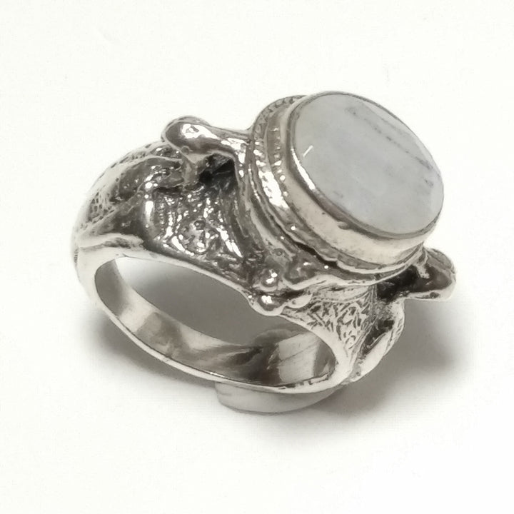ANELLO ETNICO in argento 925 ANELLO artigianale Pietra di Luna , Quarzo rosa | PAVONE