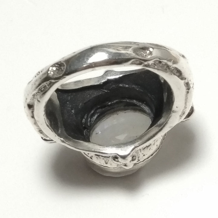 ANELLO ETNICO in argento 925 ANELLO artigianale Pietra di Luna , Quarzo rosa | PAVONE