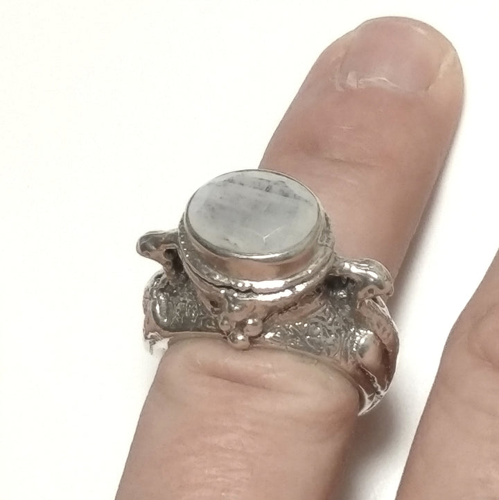 ANELLO ETNICO in argento 925 ANELLO artigianale Pietra di Luna , Quarzo rosa | PAVONE