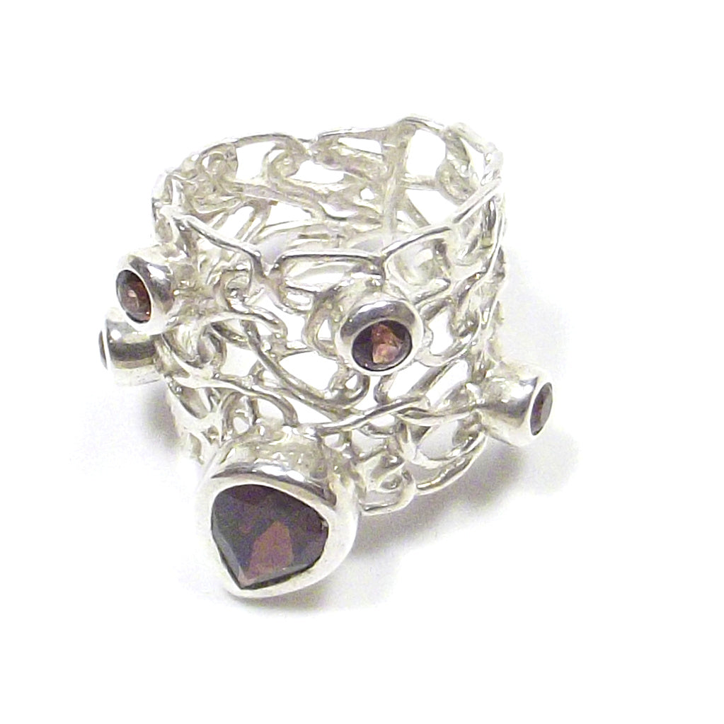 ANELLO GRANATO e argento e filigrana