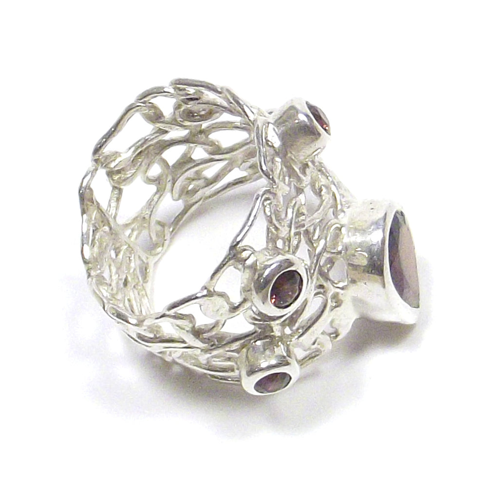 ANELLO GRANATO e argento e filigrana