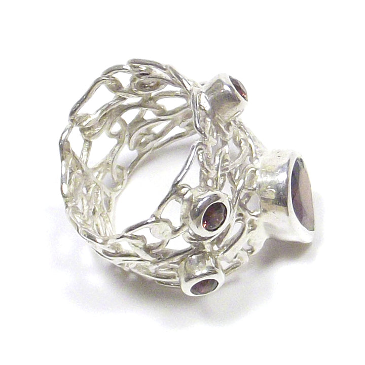 ANELLO GRANATO e argento e filigrana