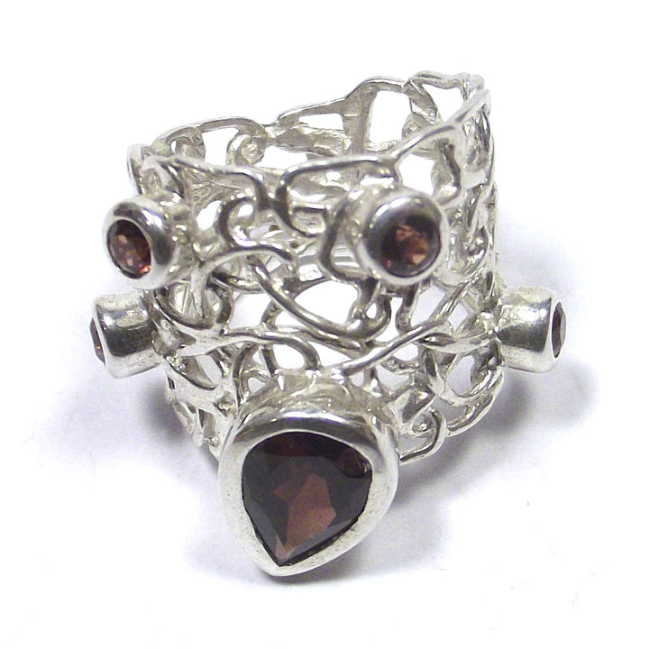 ANELLO GRANATO e argento e filigrana