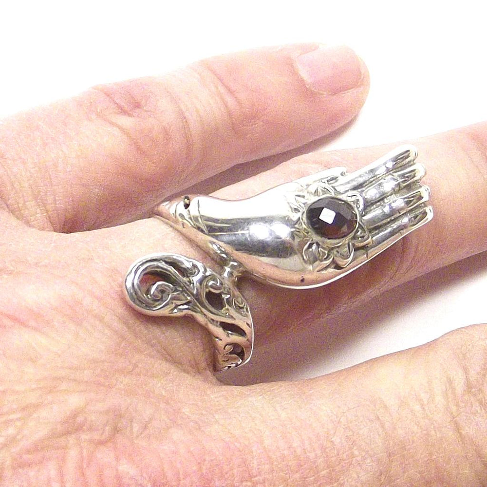 ANELLO GRANATO e argento 925 mano MUDRA YOGA