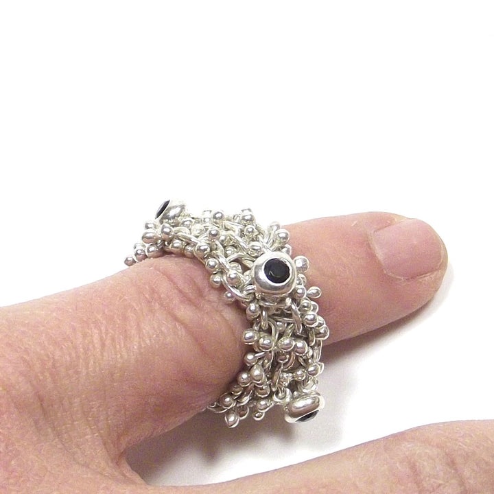 CHAIN RING with thousand nails and IOLITE