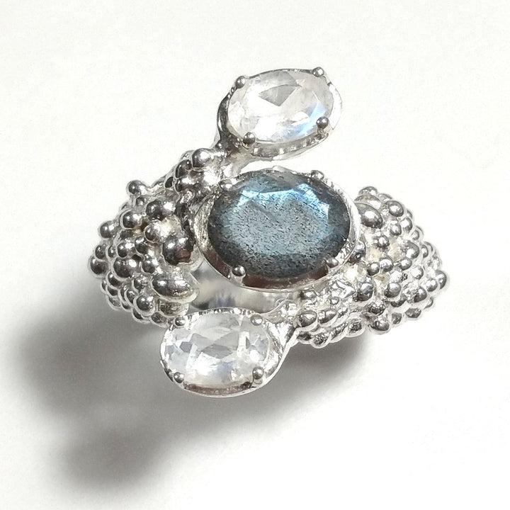 ANELLO artigianale in argento 925 Anello con pietra Labradorite Pietra di Luna , Topazio azzurro | ANELLI ARGENTO