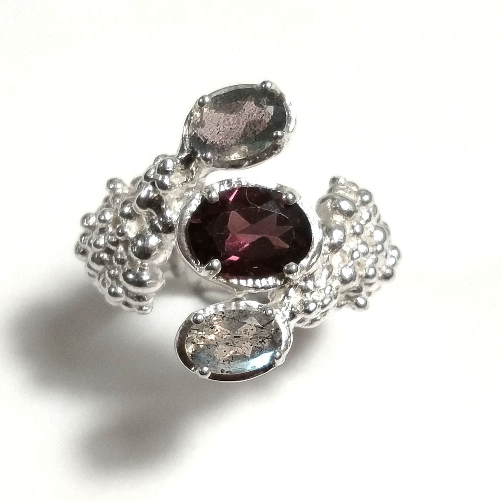 ANELLO artigianale in argento 925 Anello con pietra Labradorite Pietra di Luna , Topazio azzurro | ANELLI ARGENTO