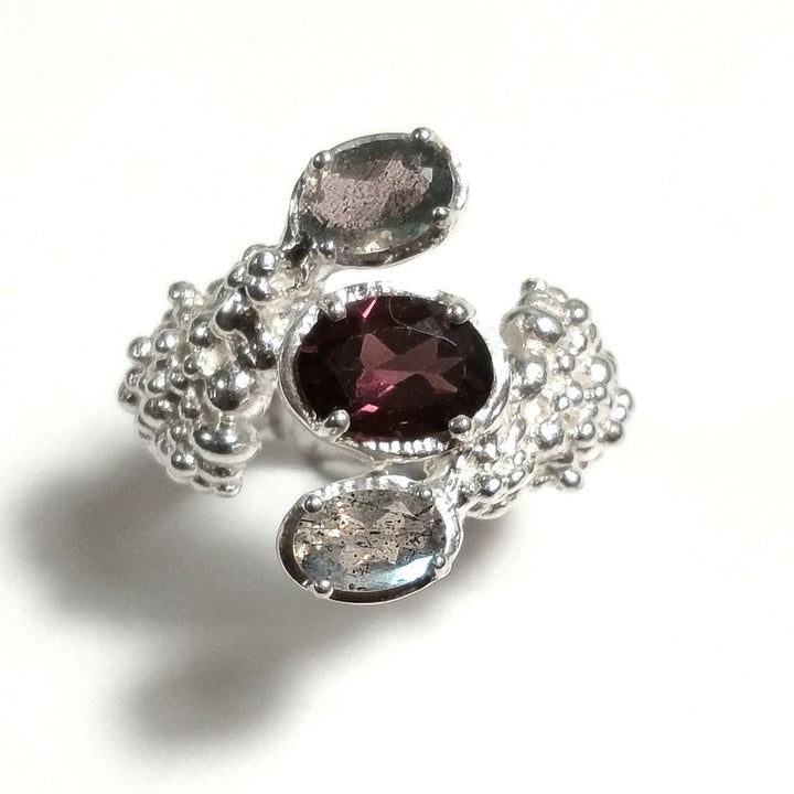 ANELLO artigianale in argento 925 Anello con pietra Labradorite Pietra di Luna , Topazio azzurro | ANELLI ARGENTO