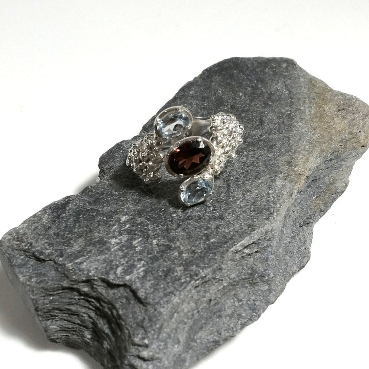 ANELLO artigianale in argento 925 Anello con pietra Labradorite Pietra di Luna , Topazio azzurro | ANELLI ARGENTO