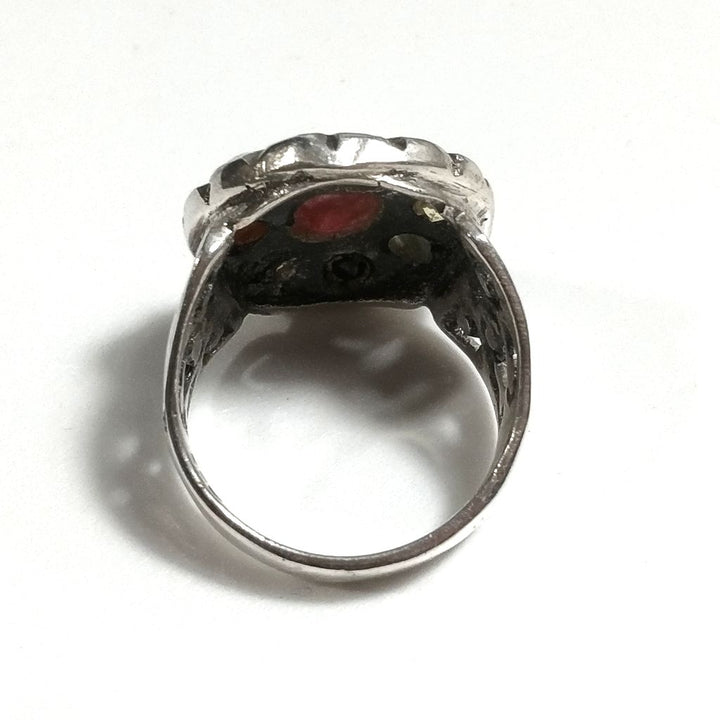 ANELLO ETNICO in argento 925 con NAVRATAN Radice di Rubino , Radice di Smeraldo| GIOIELLI ETNICI