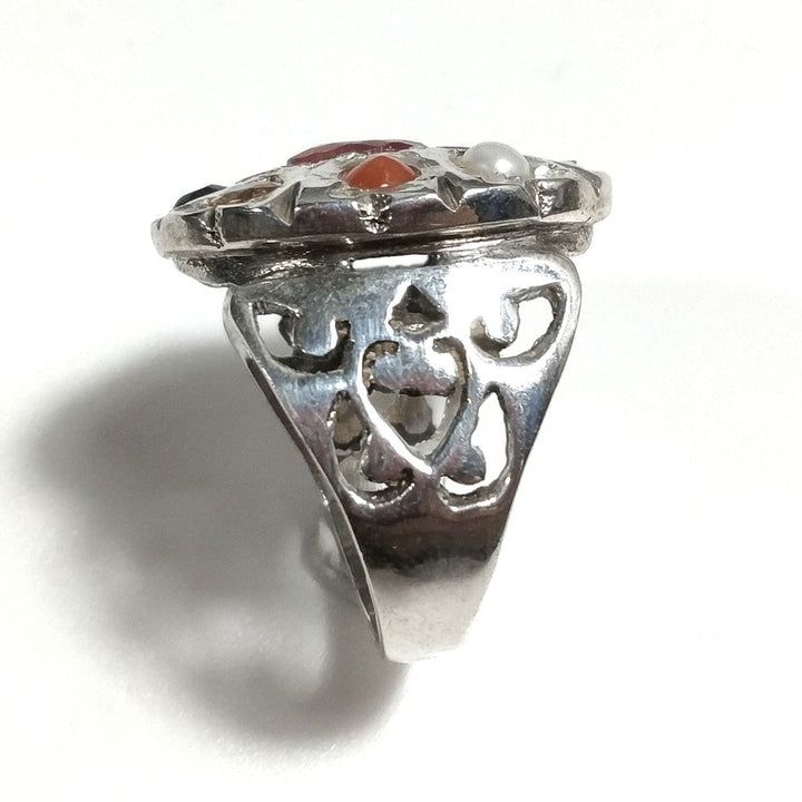 ANELLO ETNICO in argento 925 con NAVRATAN Radice di Rubino , Radice di Smeraldo| GIOIELLI ETNICI