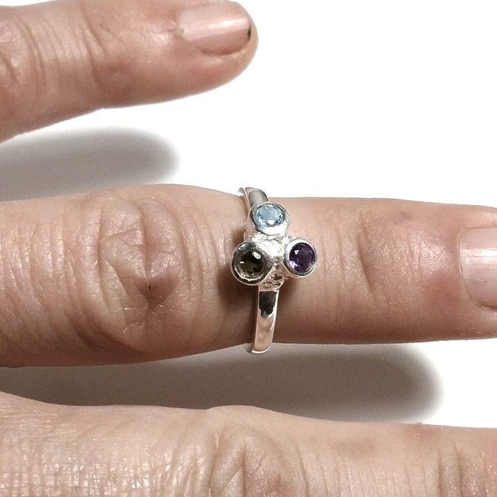 Anello con pietra in argento 925 con Topazio azzurro, Ametista , Quarzo fumè | GIOIELLI IN ARGENTO