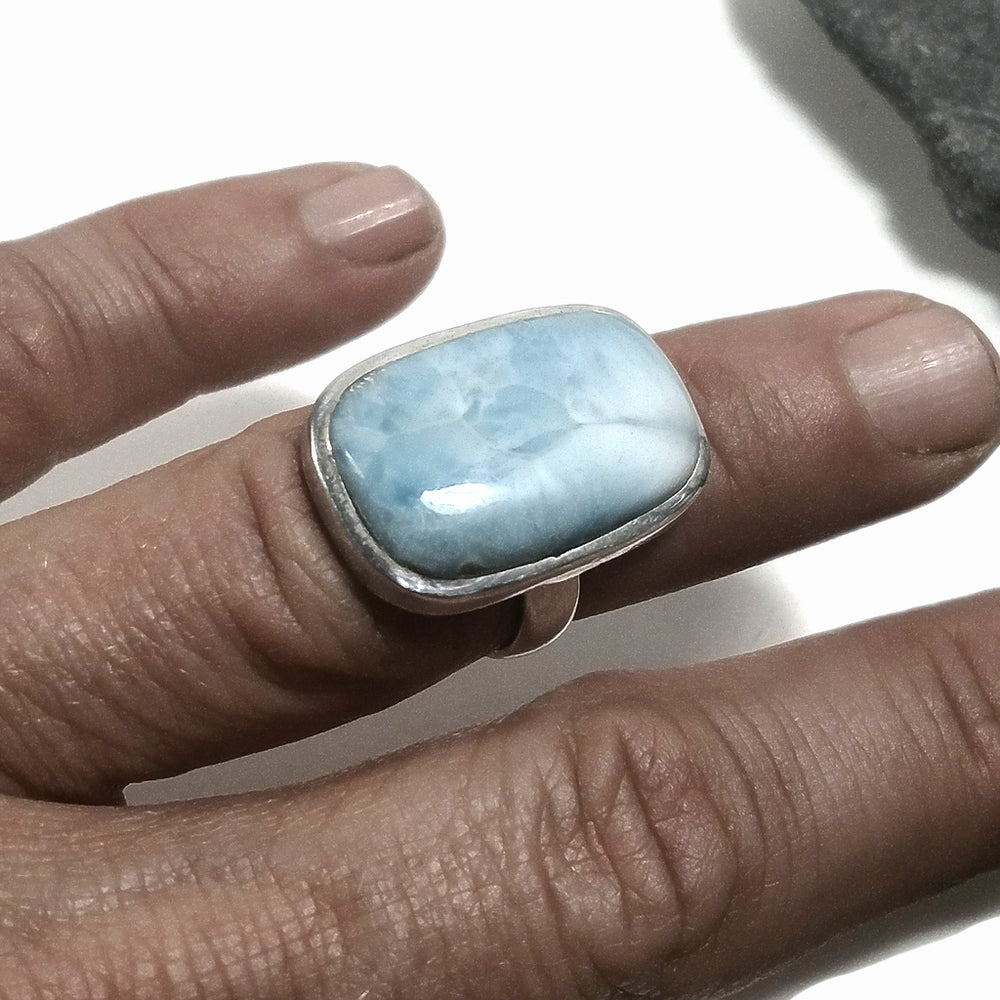 Anello fascia in argento 925 ANELLO artigianale con Larimar | ANELLI ARGENTO