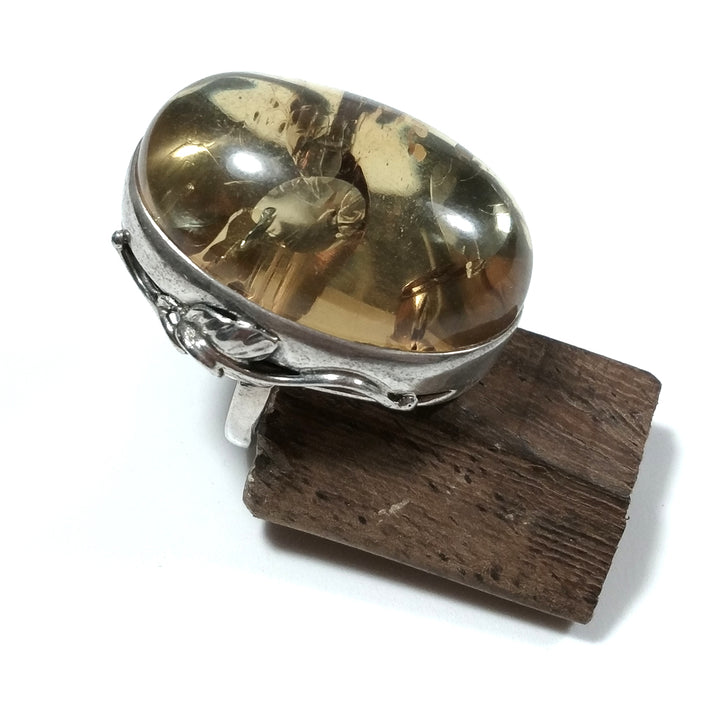 Ring mit Stein aus 925er Silber handgefertigt RING Bernstein | SILBERSCHMUCK