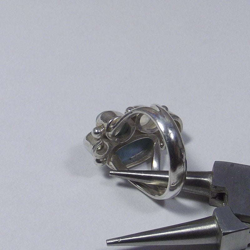 RING silver Larimar moonstone and pearl 13 - 15