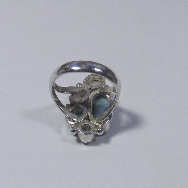 RING silver Larimar moonstone and pearl 13 - 15