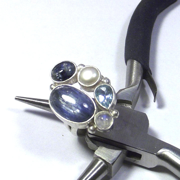 RING 925 silver kyanite, moonstone, topaz and pearl