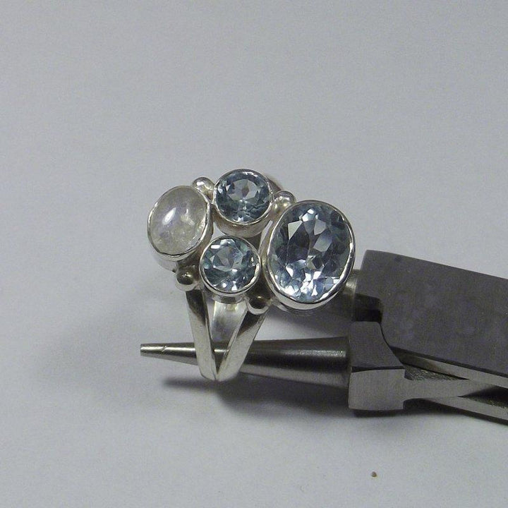 ANELLO argento ACQUAMARINA, perla e TOPAZIO azzurro