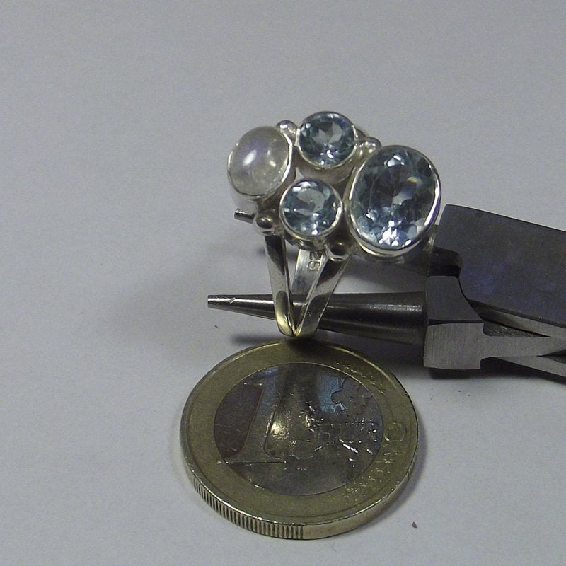 AQUAMARINE, pearl and TOPAZ silver RING - ARCAN