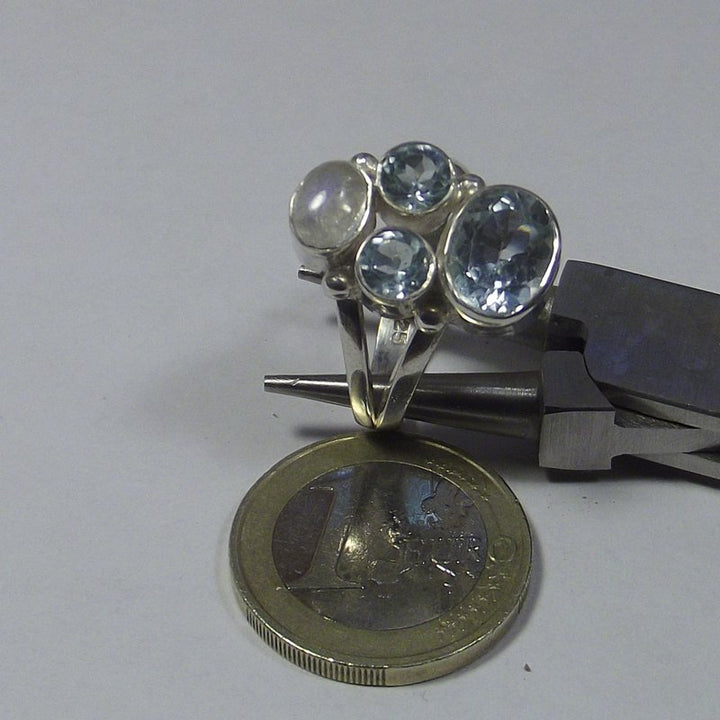 AQUAMARINE, pearl and TOPAZ silver RING - ARCAN