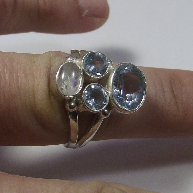 AQUAMARINE, pearl and TOPAZ silver RING - ARCAN