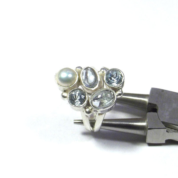 AQUAMARINE, pearl and TOPAZ silver RING - NEVRET