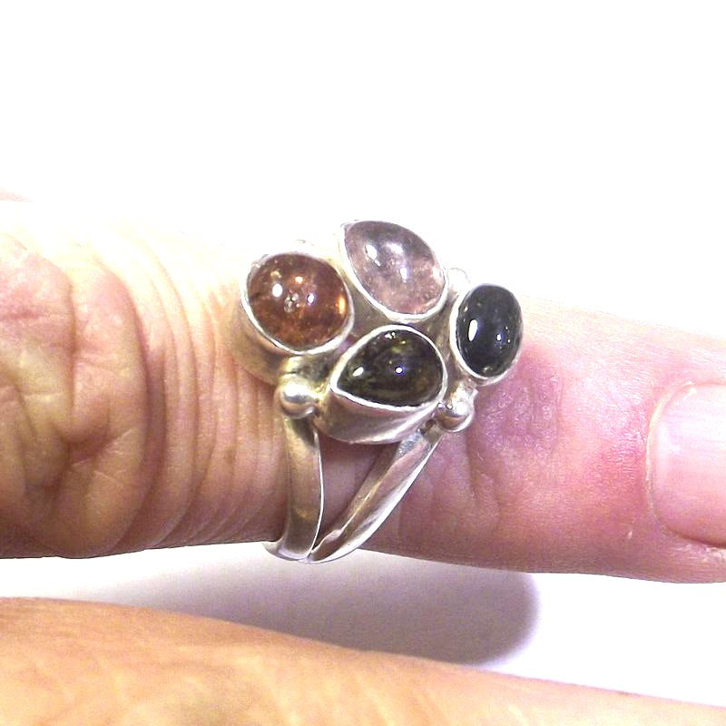 RING Tourmaline and silver cabouchon 13 - 15