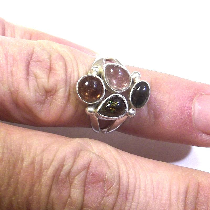 RING Tourmaline and silver cabouchon 13 - 15