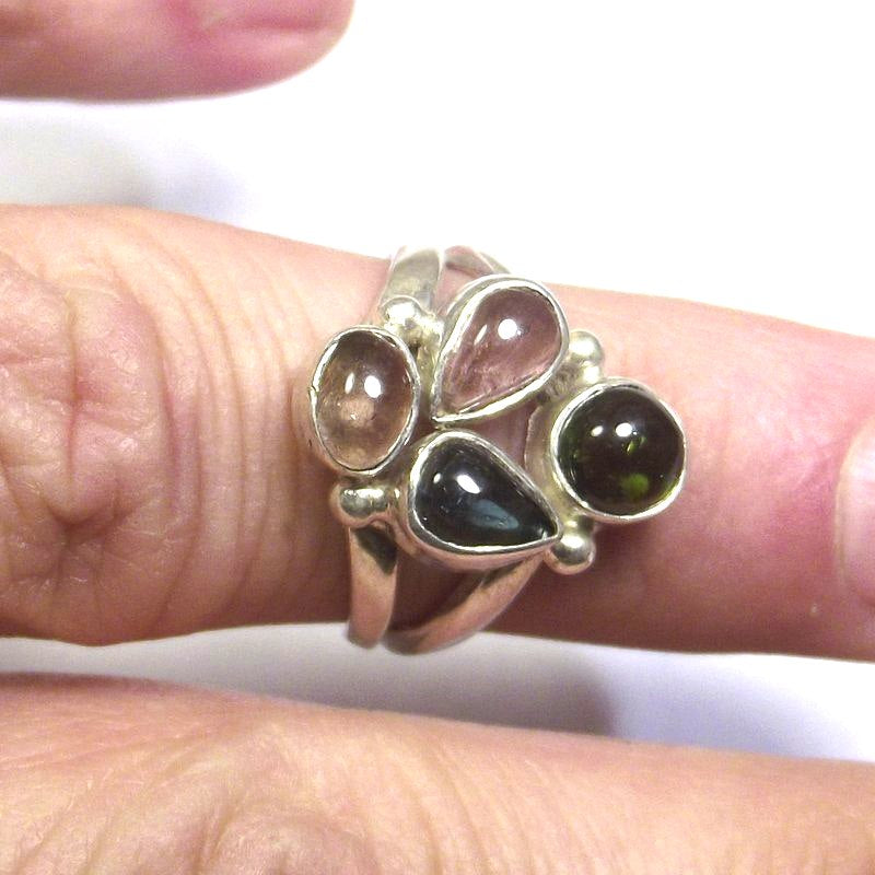 RING Tourmaline and silver cabouchon 15 - 18