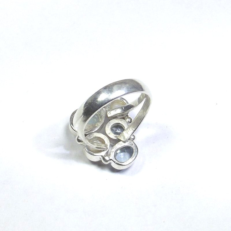 RING 925 silver AQUAMARINE, pearl and TOPAZ - LYRE