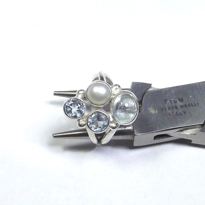 RING 925 silver AQUAMARINE, pearl and blue TOPAZ 14 - 16
