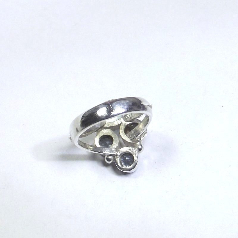 RING 925 silver AQUAMARINE, pearl and blue TOPAZ 14 - 16