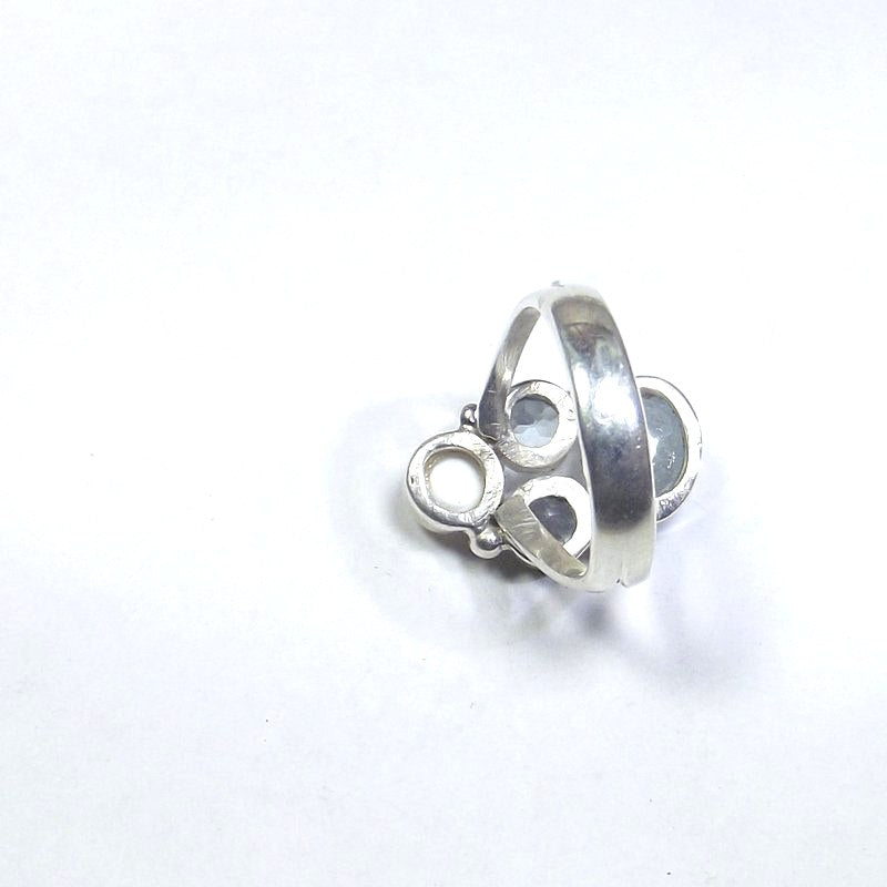 RING 925 silver AQUAMARINE, pearl and blue TOPAZ 13 - 15