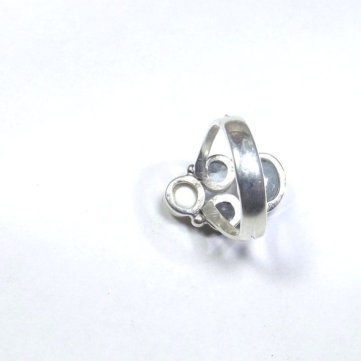 RING 925 silver AQUAMARINE, pearl and blue TOPAZ 13 - 15
