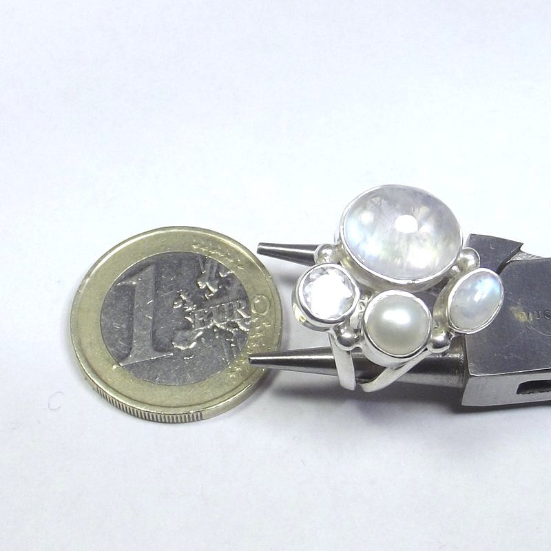 RING Moonstone, rock crystal, pearl and round silver 15 - 18