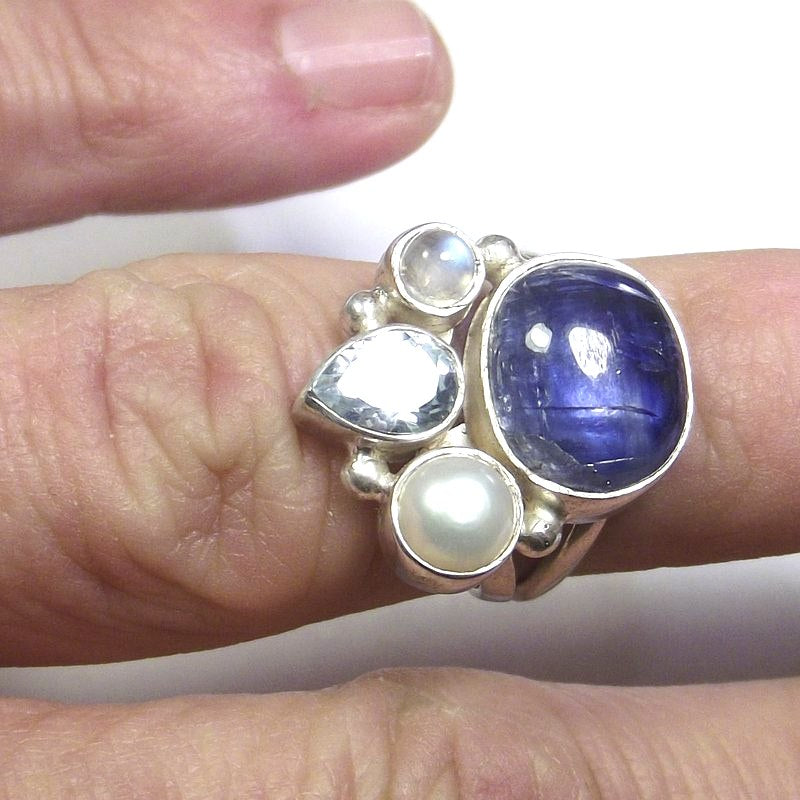 RING 925 Silber Kyanit, Mondstein, Topas und Perle 13 - 15