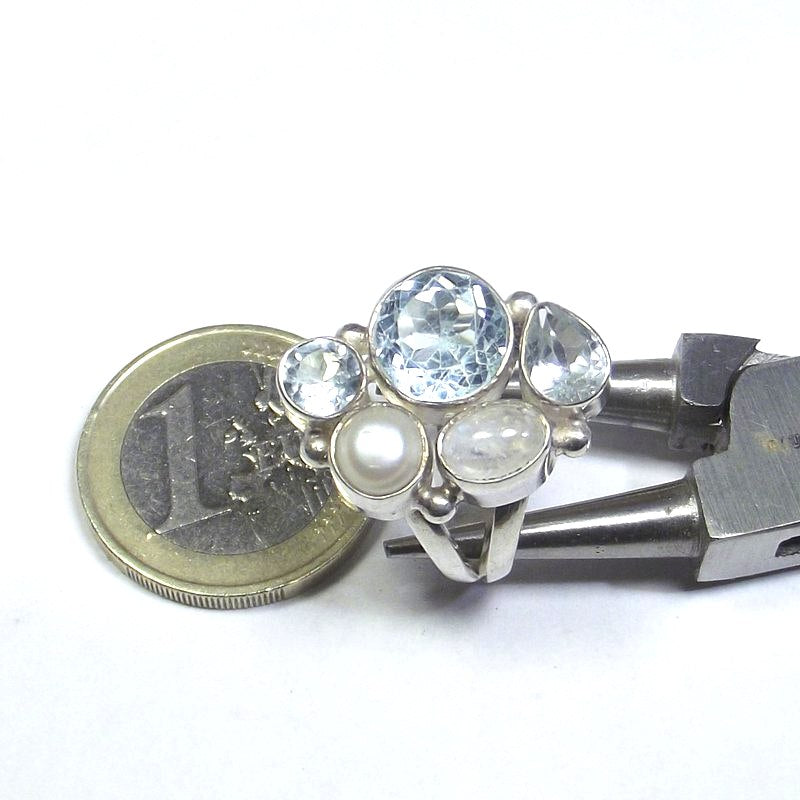 925 silver RING Moonstone, pearl and blue TOPAZ 13 - 15