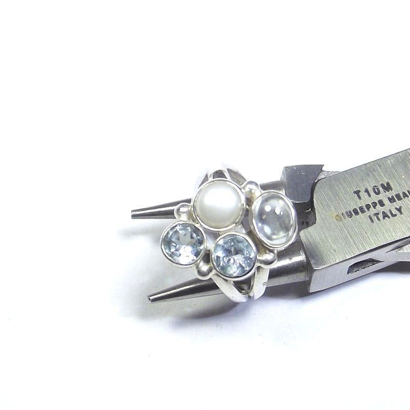 RING 925 silver AQUAMARINE, pearl and blue TOPAZ 13 - 15