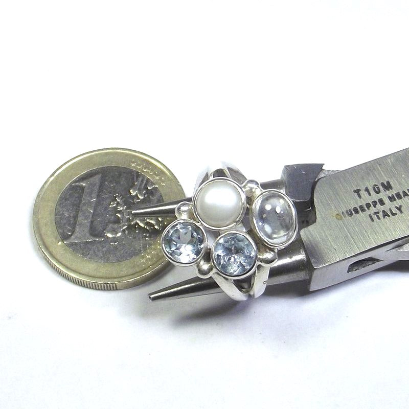 RING 925 silver AQUAMARINE, pearl and blue TOPAZ 13 - 15